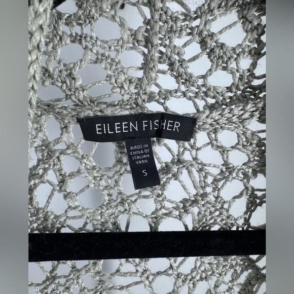 Eileen Fisher Luster Long Open Crochet Linen Blend Cardigan Vapor Grey small - Picture 3 of 6